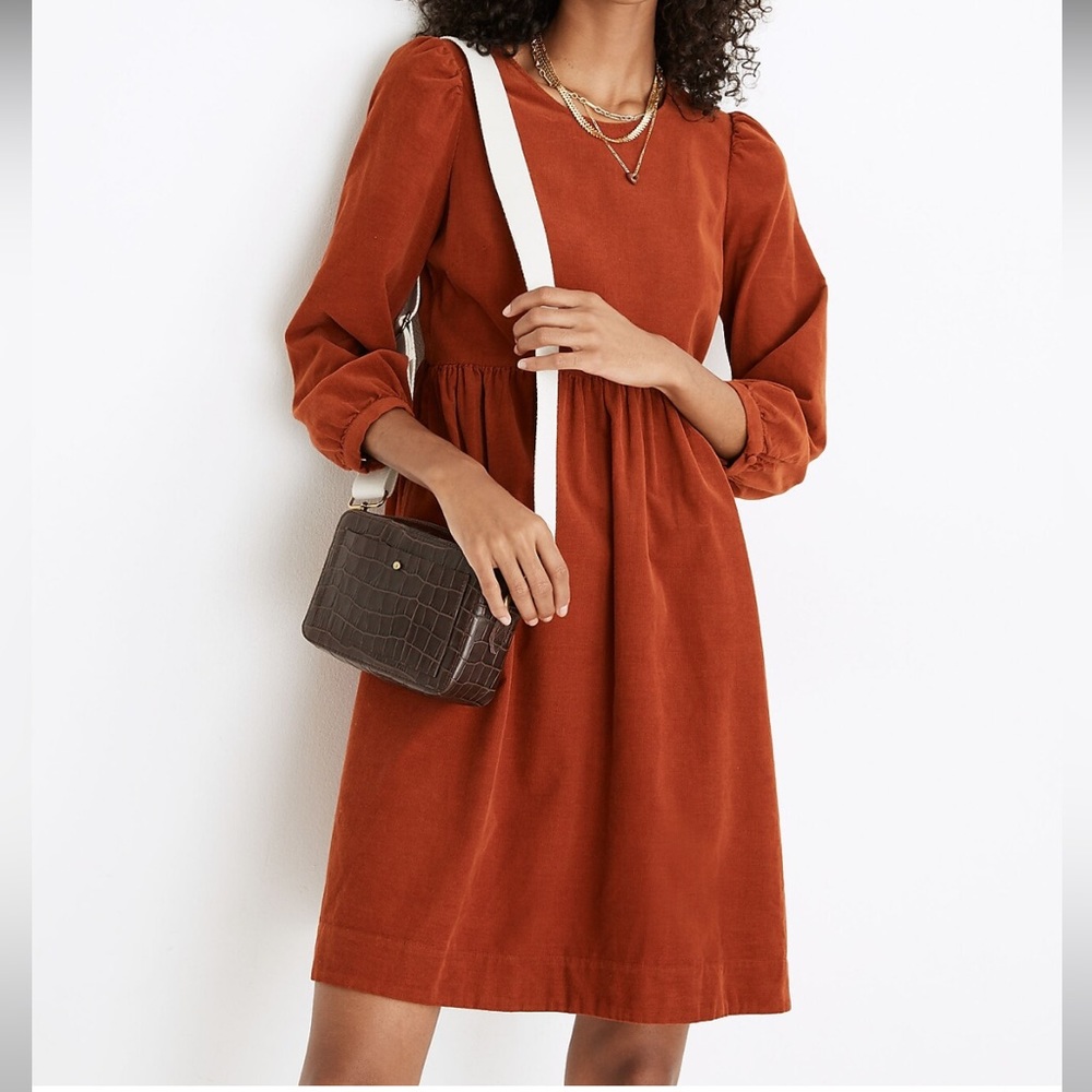 Madewell corduroy puff-sleeve mini dress